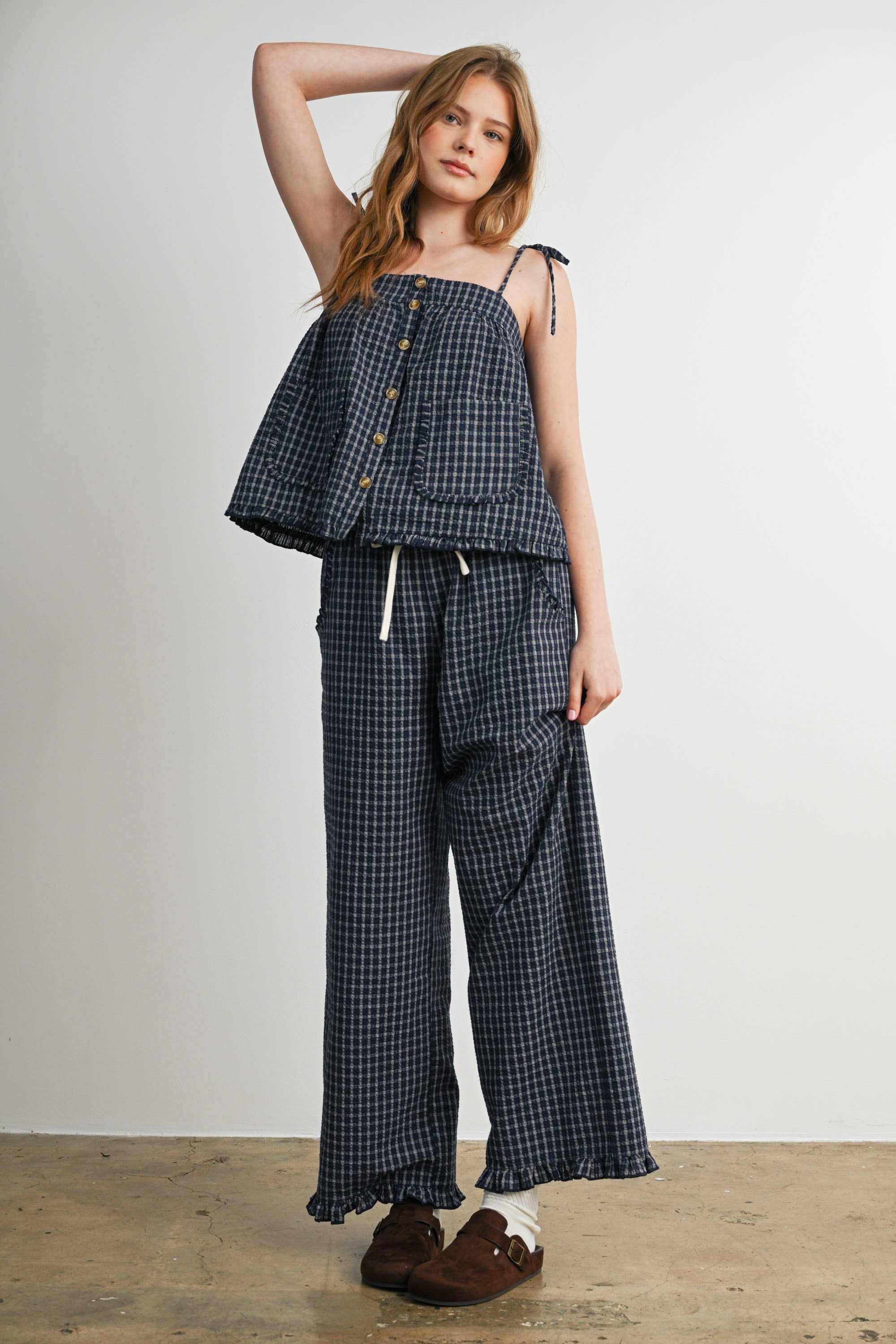 Plaid Tie Shoulder Tank Top-BMT8424