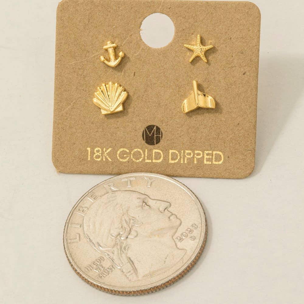 Gold Dipped Mini Sea Life Stud Earrings Set