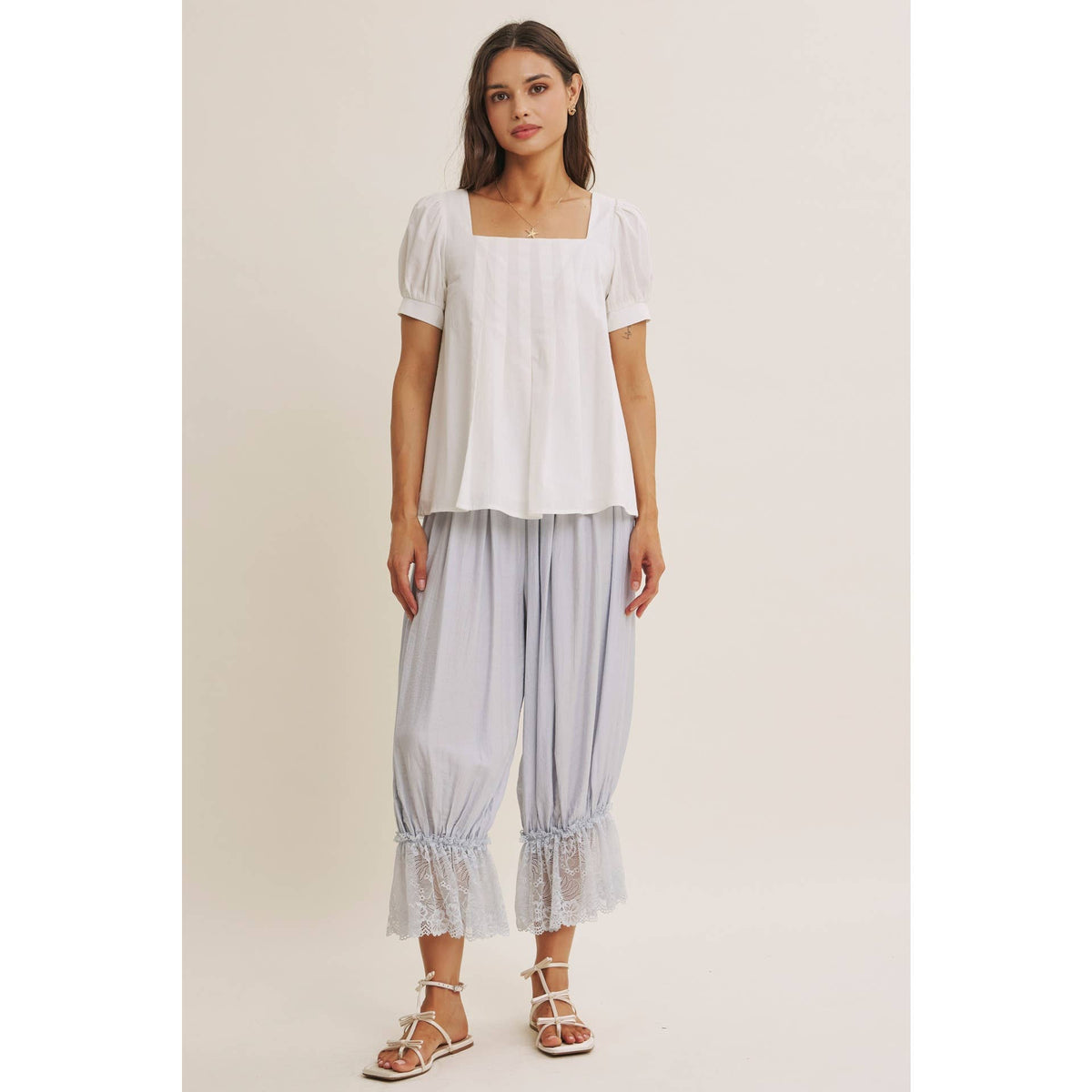 COTTAGE GARDEN CRINKLED LACE HEM LIGHTWEIGHT BLOOMPER PANTS