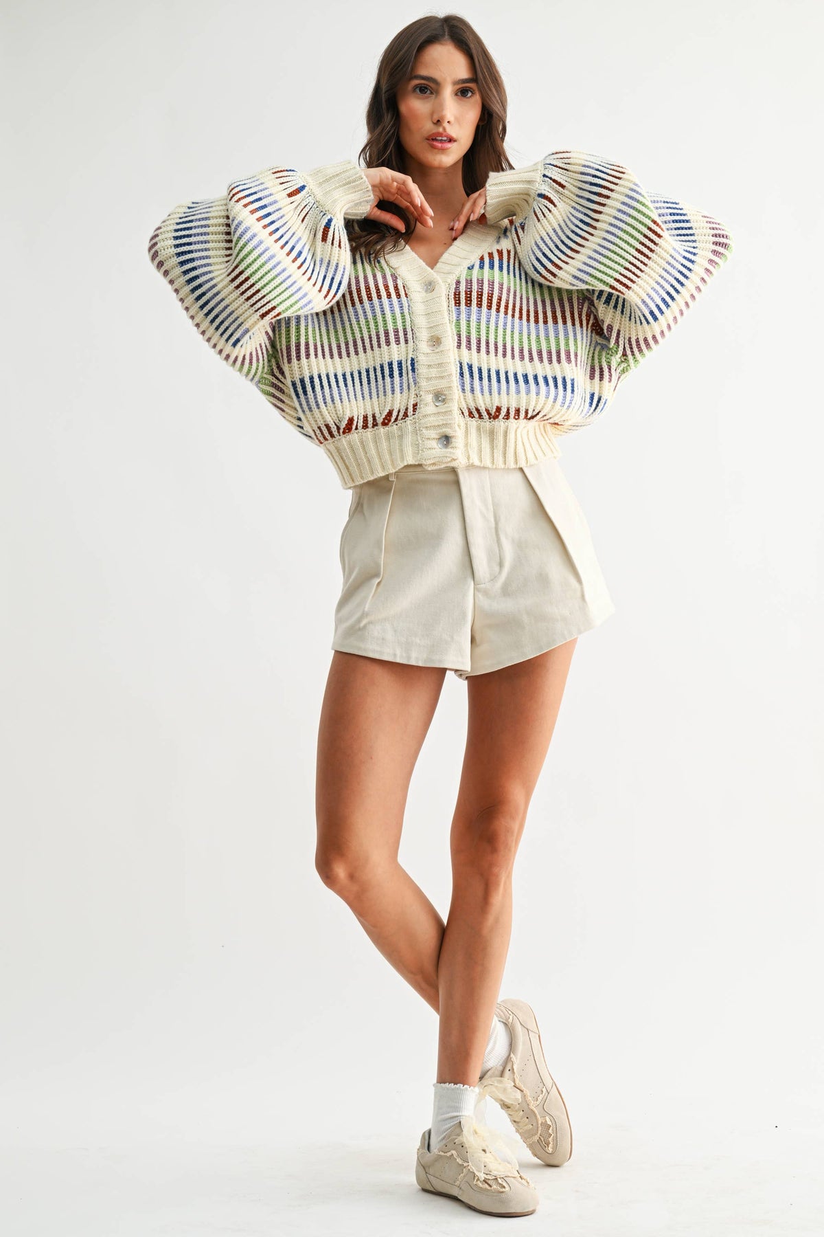 CWT26016 Multicolor Striped Chunky Knit Cardigan