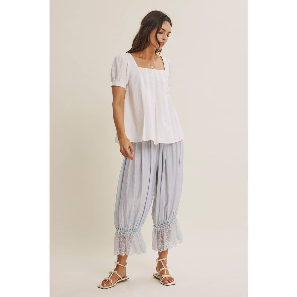 COTTAGE GARDEN CRINKLED LACE HEM LIGHTWEIGHT BLOOMPER PANTS