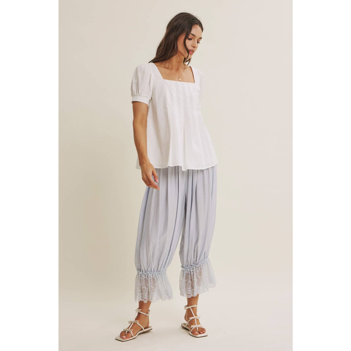 COTTAGE GARDEN CRINKLED LACE HEM LIGHTWEIGHT BLOOMPER PANTS