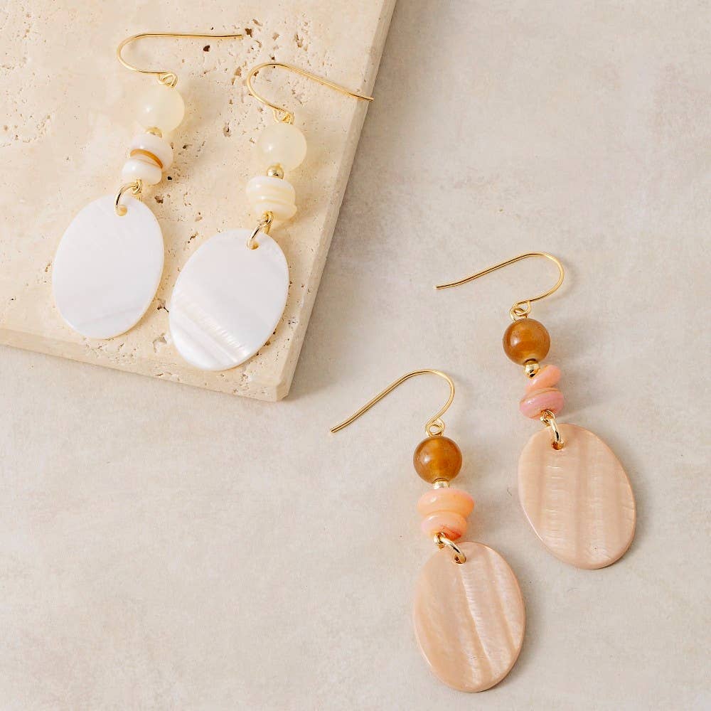 Oval Sea Shell And Beads Dangle Earrings