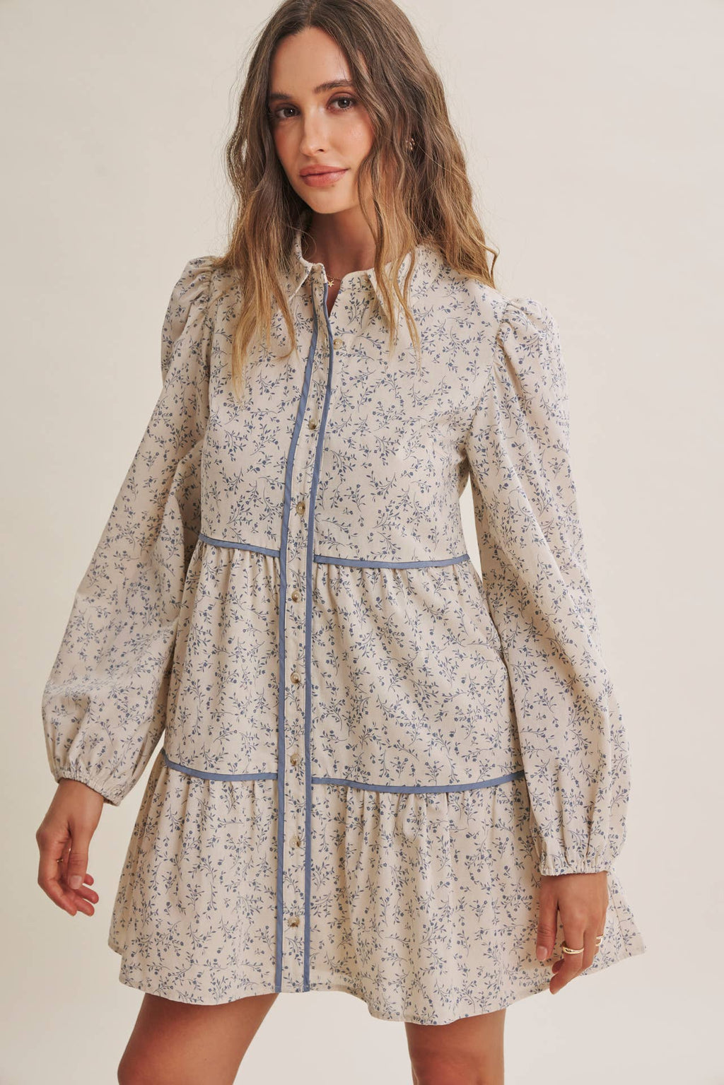 AUTUMN IN BLOOM FLORAL BABYDOLL MINI WITH CONTRAST BINDING