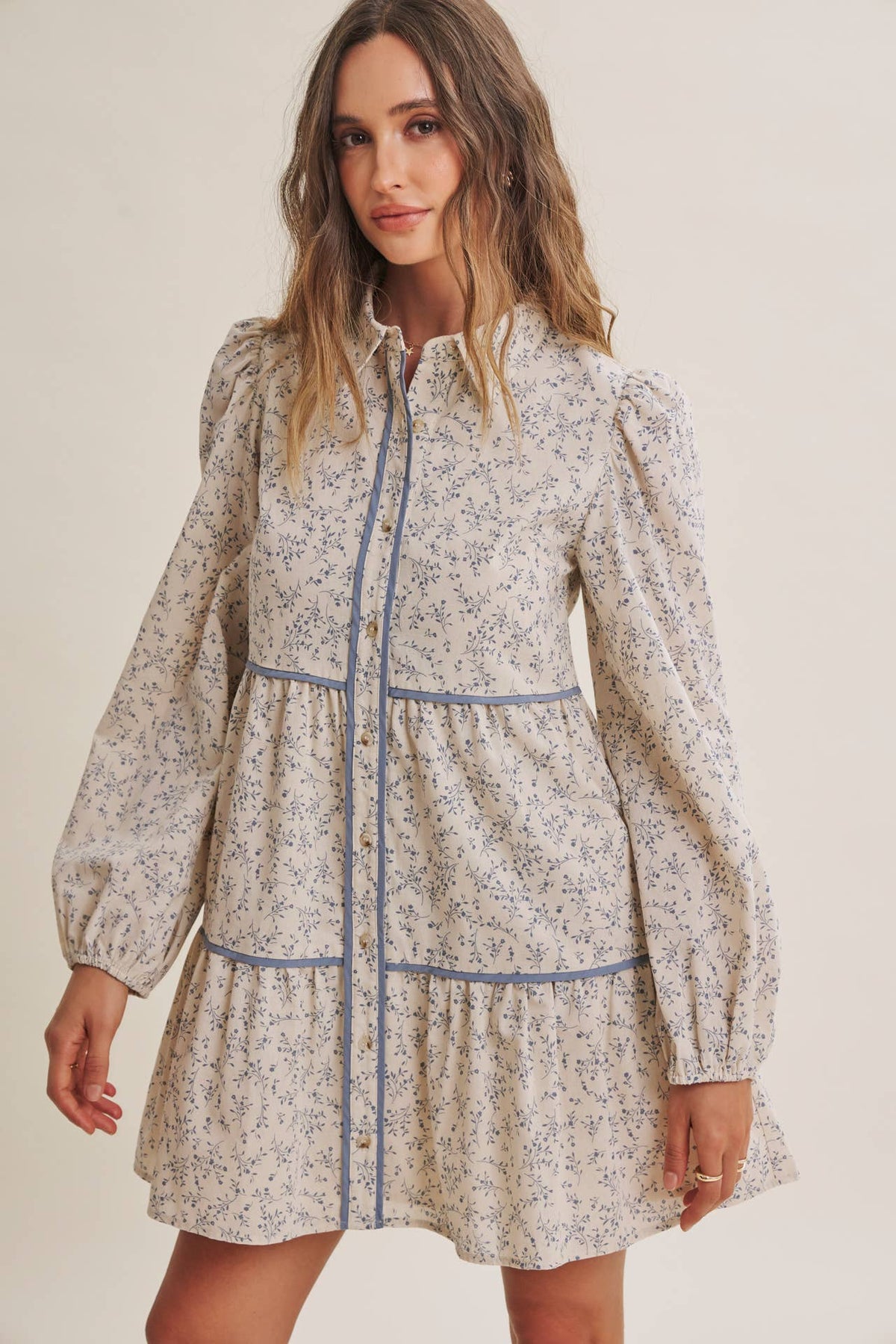 AUTUMN IN BLOOM FLORAL BABYDOLL MINI WITH CONTRAST BINDING