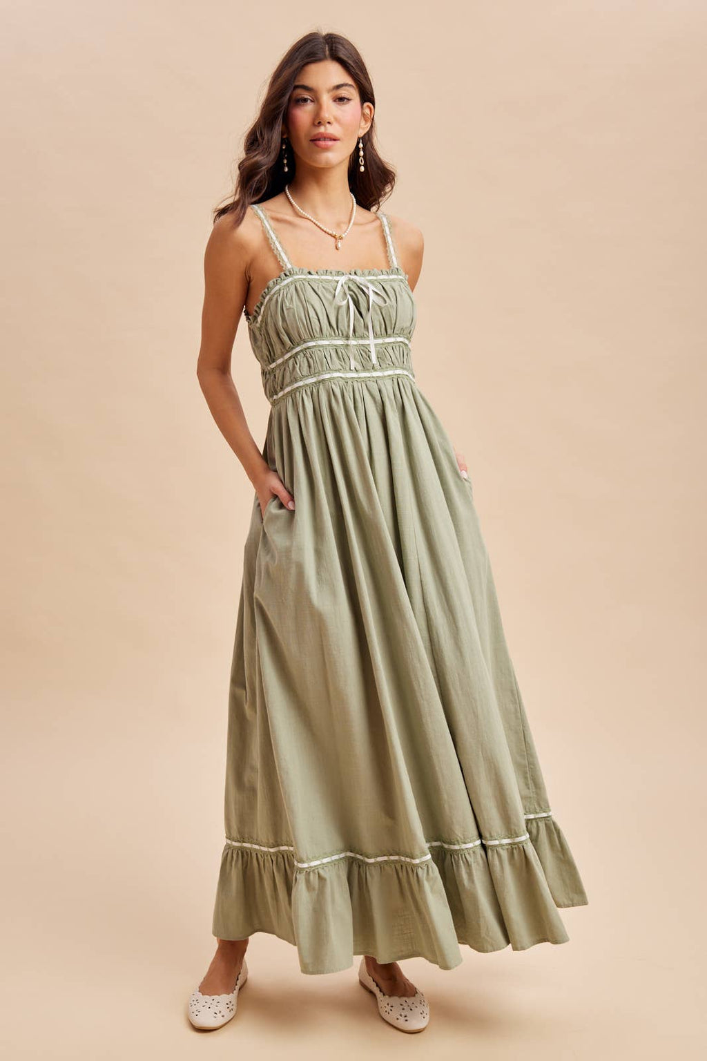 CONTRAST LACE COTTON MAXI DRESS