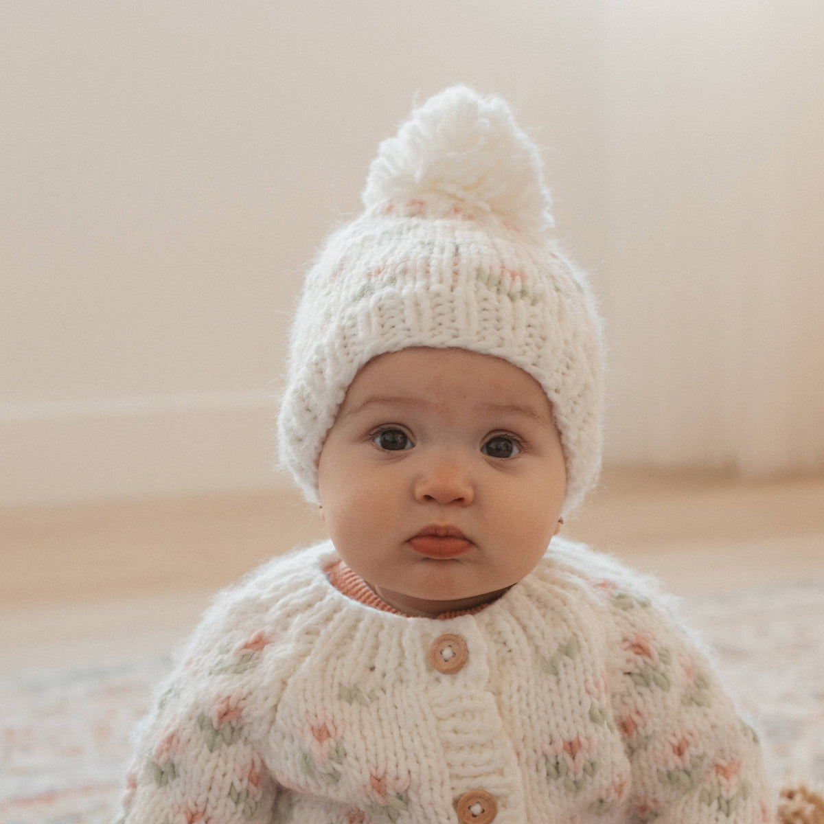 Bitty Blooms White Beanie Hat Baby & Kids