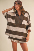 IST5983  STRIPED ZIP UP OVERSIZED TOP AND SHORTS SET