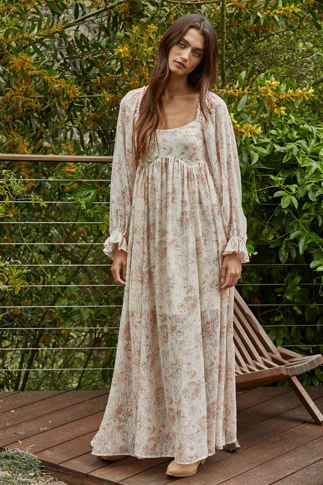 L8961 | Woven Polyester Chiffon Floral Flare Maxi Dress