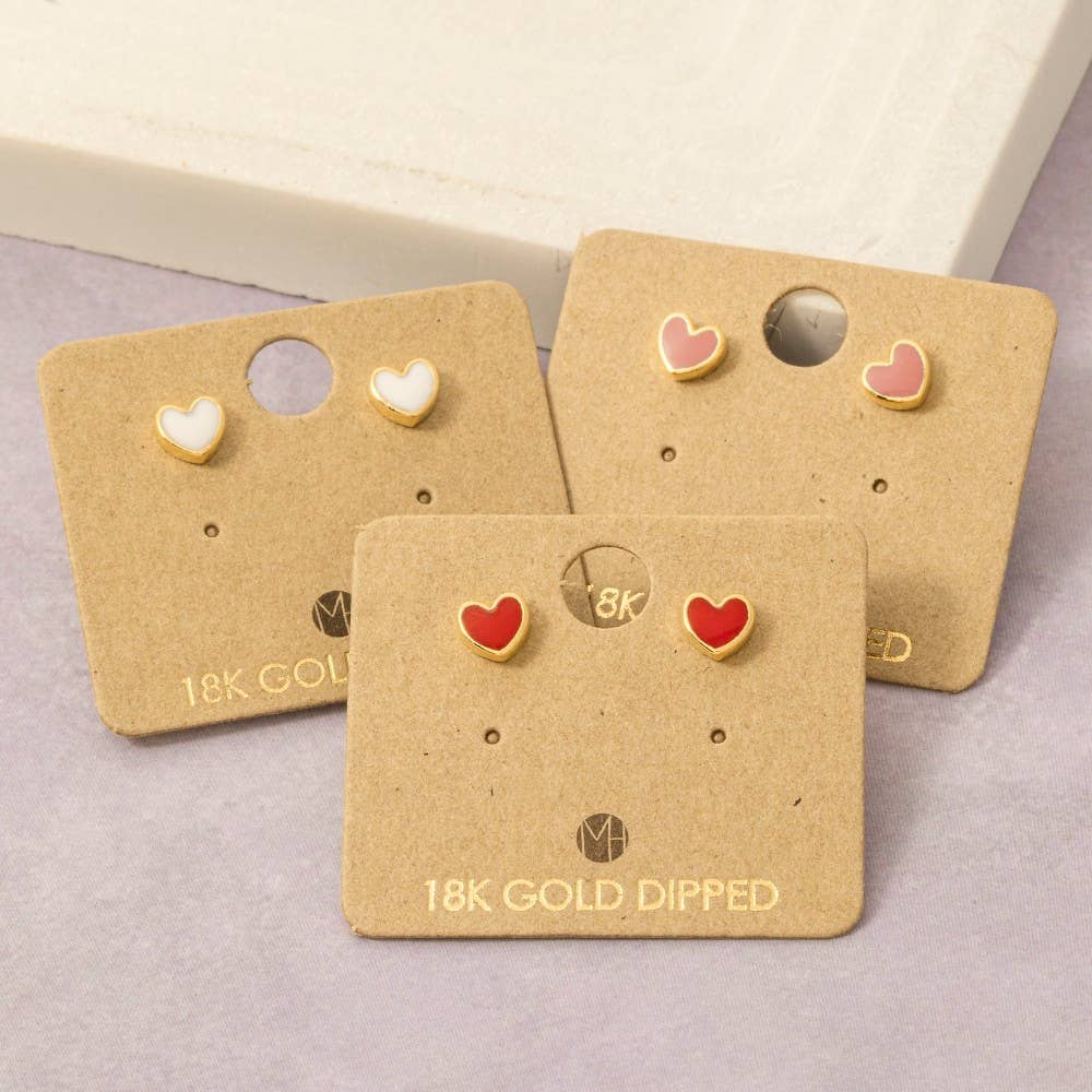 Gold Dipped Mini Enamel Heart Stud Earrings