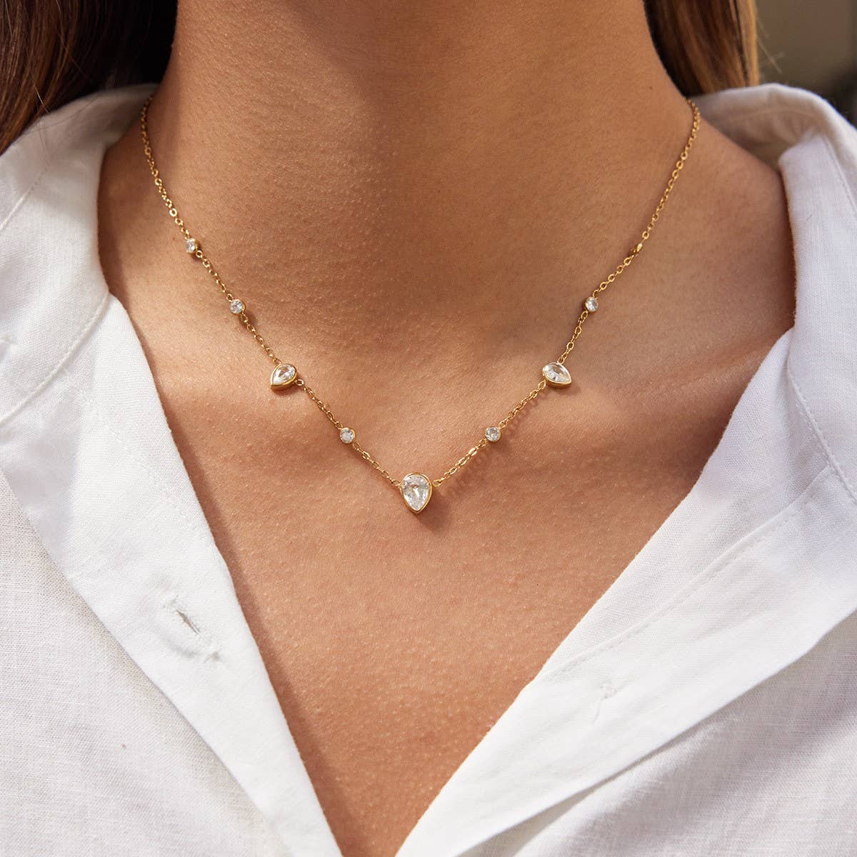 18K STAINLESS STEEL TARNISH FREE CZ NECKLACE | 40NK9693