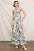 Printed Halter Neck Smocked Maxi Dress