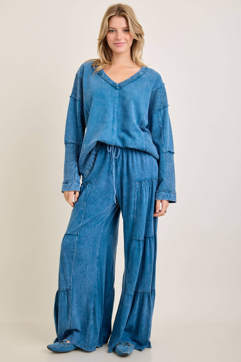 Mineral Washed Tiered Wide Leg Pants HP5033P1