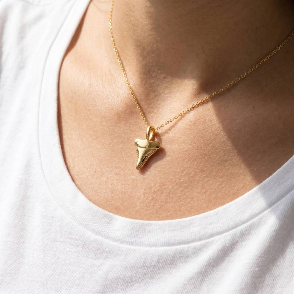 Gold Dipped Shark Tooth Pendant Necklace
