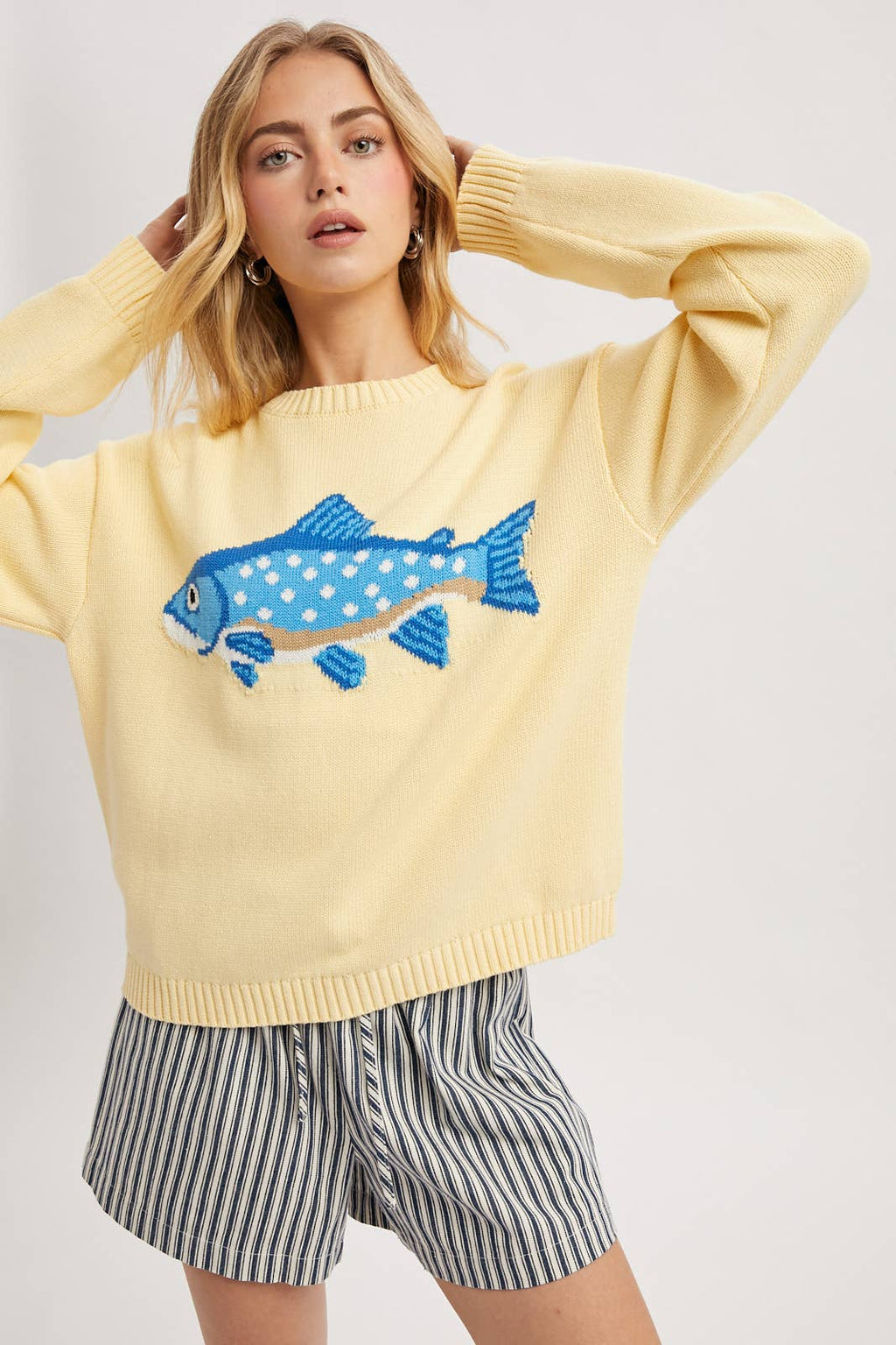 'FISH' GRAPHIC COASTAL CREWNECK SWEATER / WL25-12103