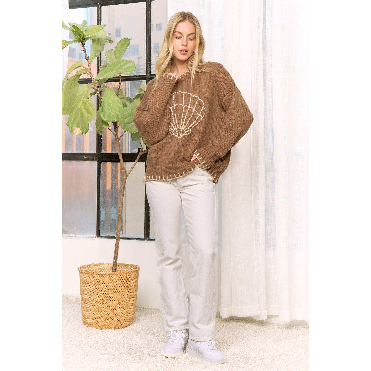 MY LOVELY SHELL CASUAL PULLOVER SWEATER