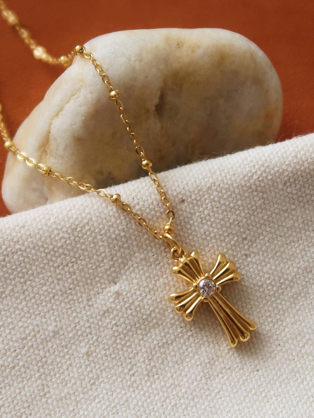 Lourdes 18K Gold Non-Tarnish CZ Cross Necklace