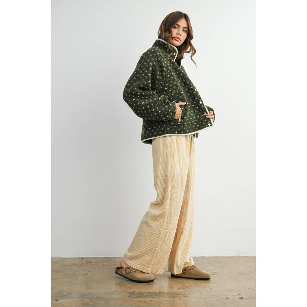 The Fern Dot Sherpa Fleece Snap Jacket-BMJ7831