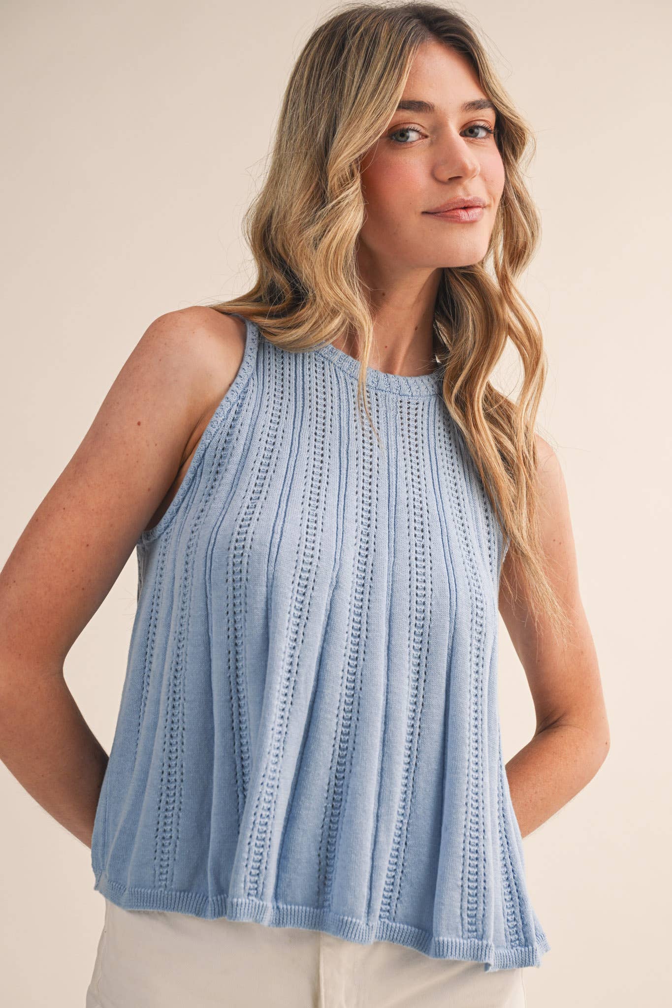 SLEEVELESS POINTELLE SWEATER KNIT TANK MSW11314