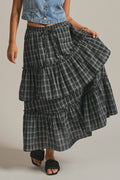Plaid Tiered Ruffle Cotton Maxi Skirt