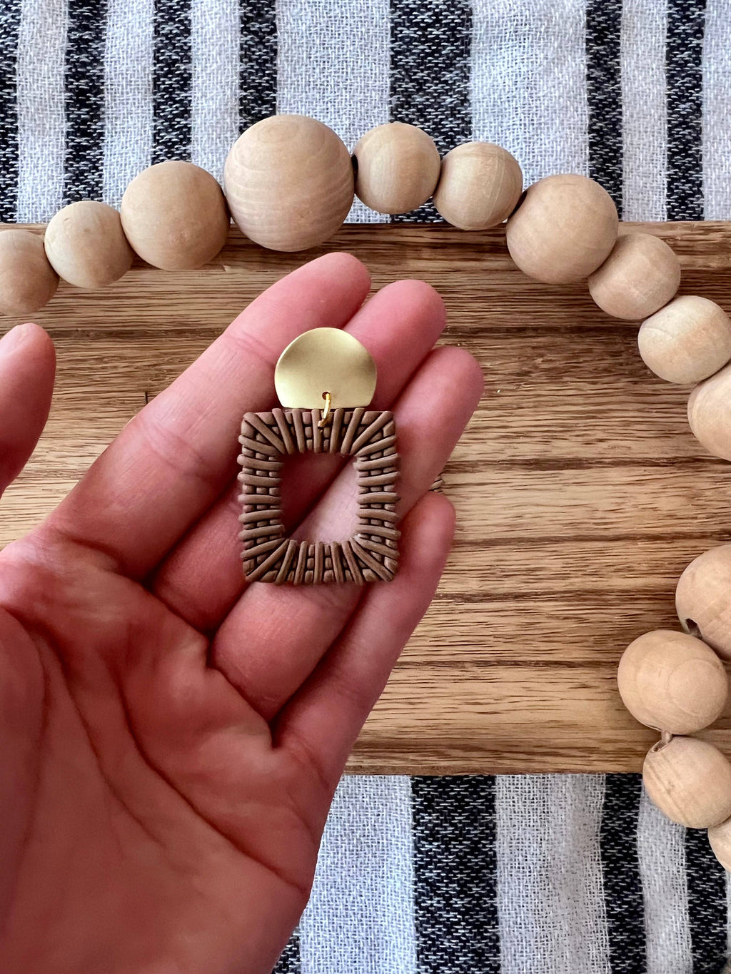 Square Rattan Clay Earrings