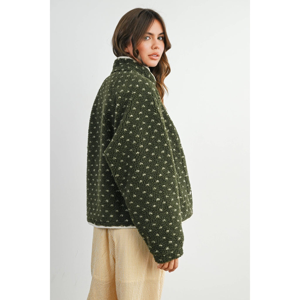 The Fern Dot Sherpa Fleece Snap Jacket-BMJ7831