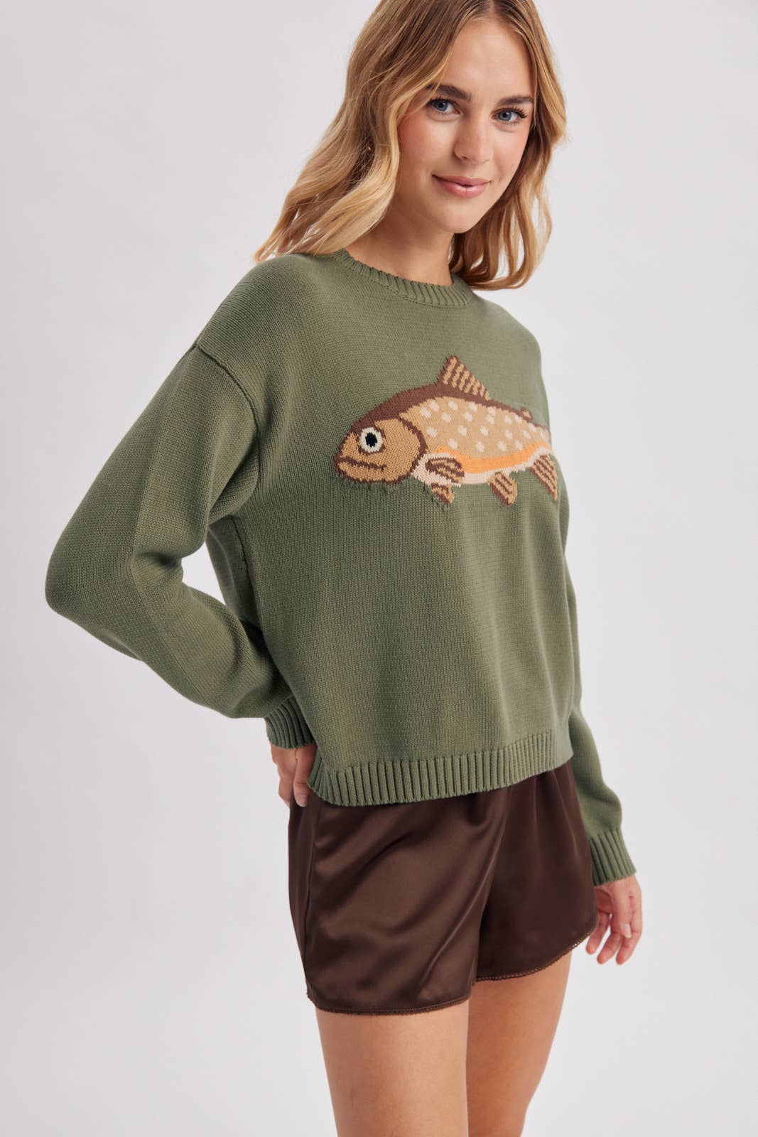 'FISH' GRAPHIC COASTAL CREWNECK SWEATER / WL25-12103