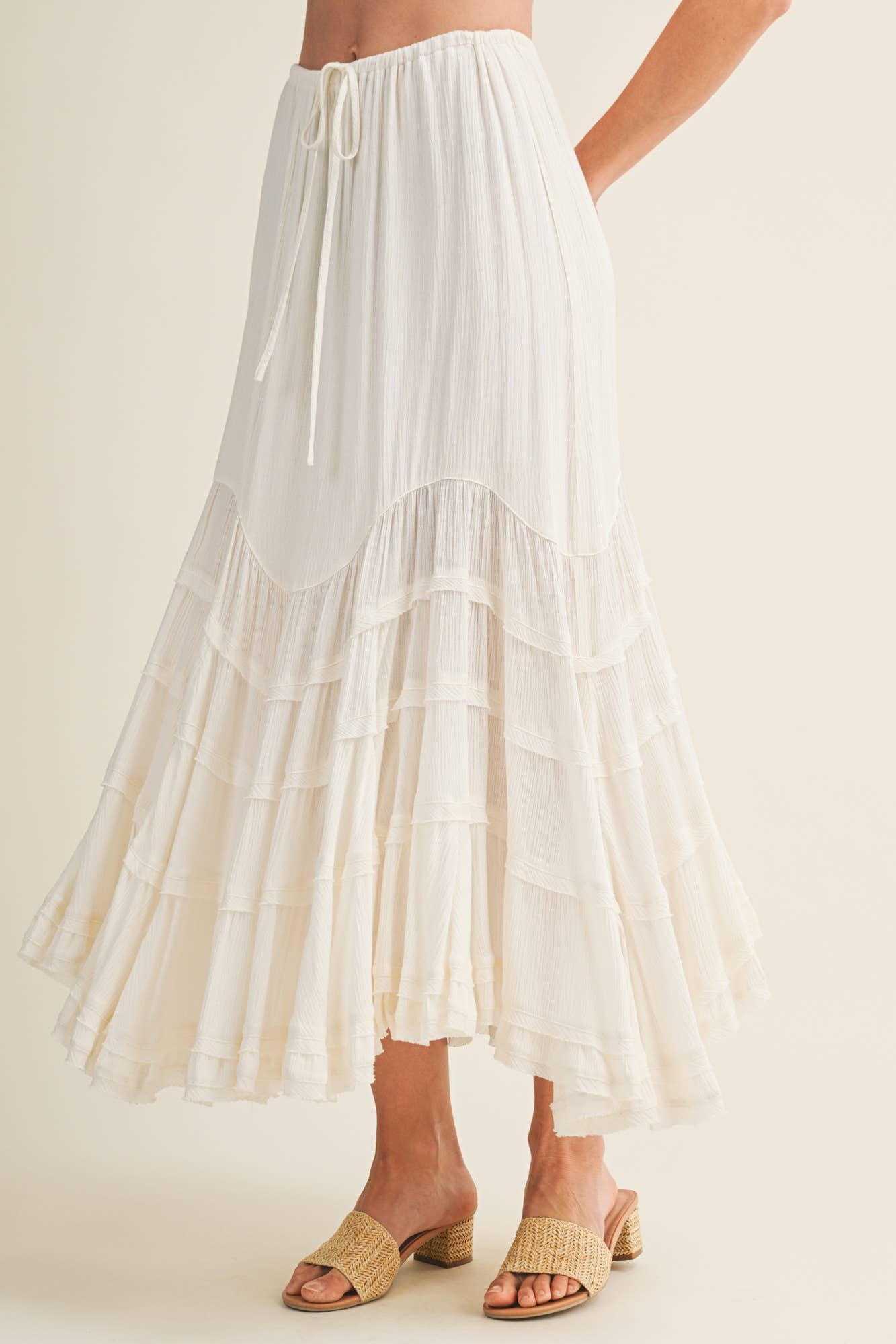 Cascading Tiers Lace Trim Maxi Skirt