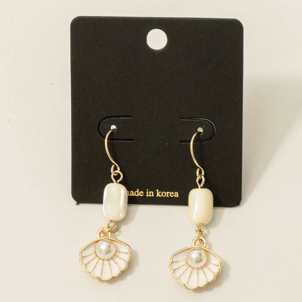Enamel Seashell Pearl Drop Earrings
