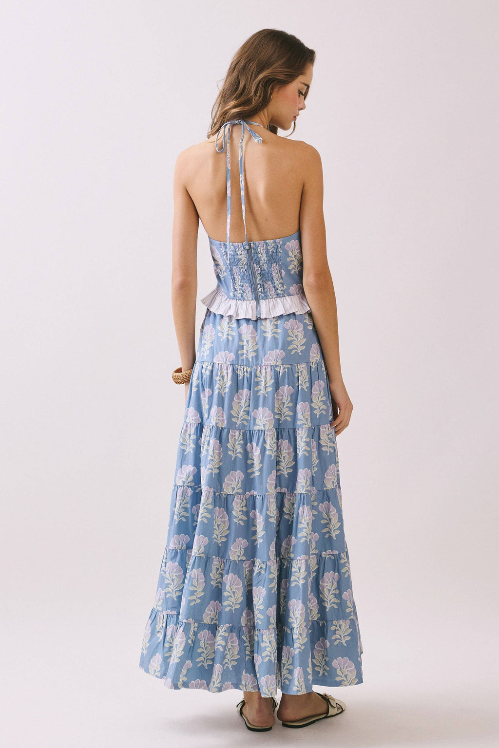 CS3891-Floral Print Multiple Tiers High Rise Maxi Skirt