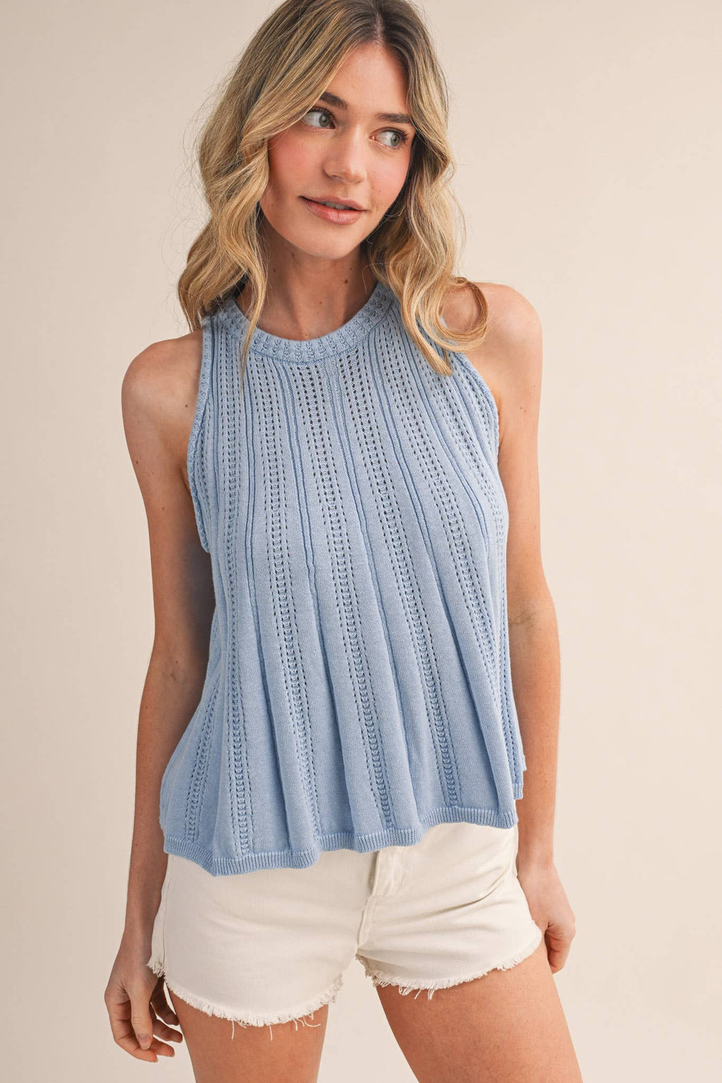 SLEEVELESS POINTELLE SWEATER KNIT TANK MSW11314