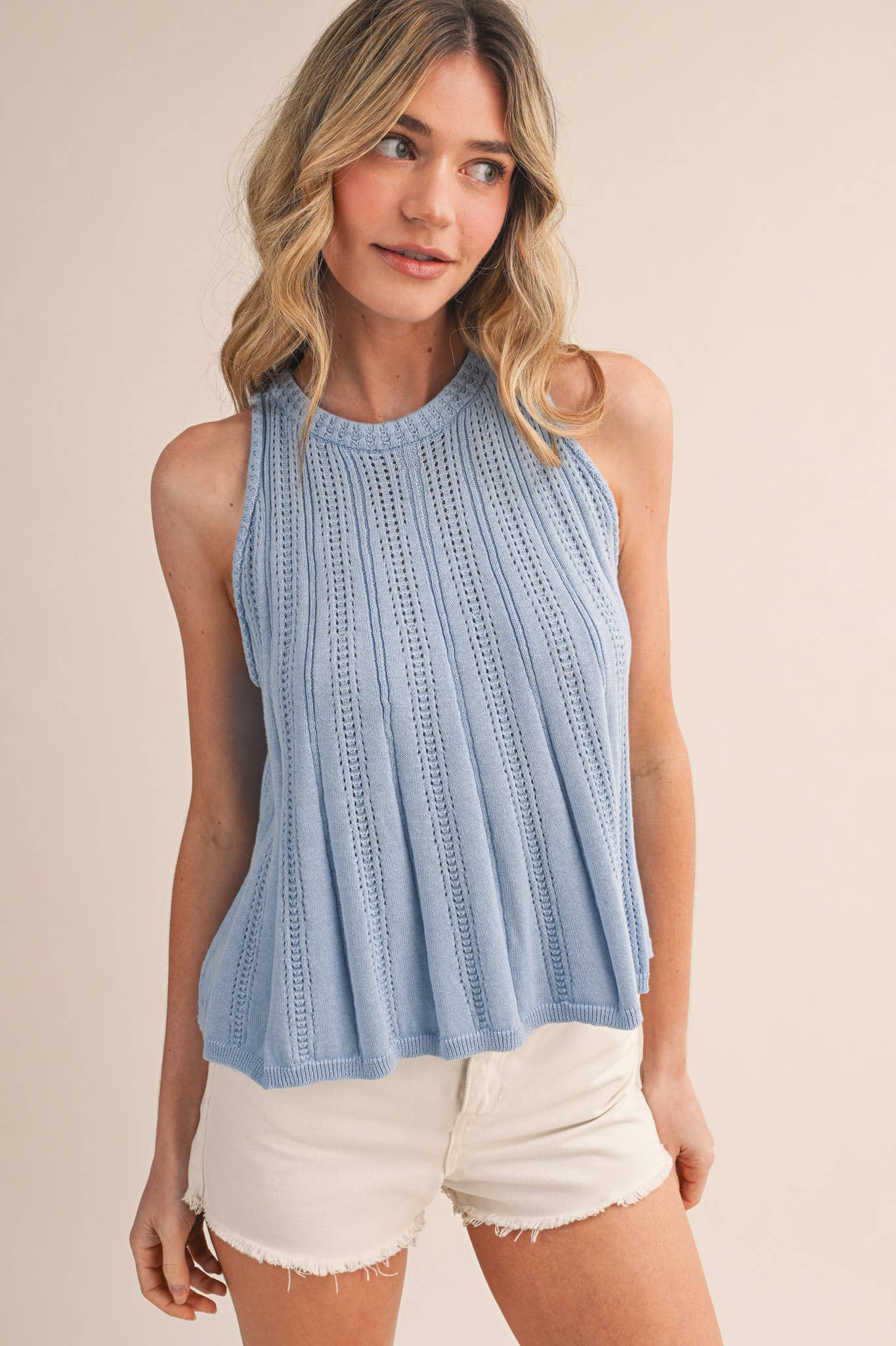 SLEEVELESS POINTELLE SWEATER KNIT TANK MSW11314