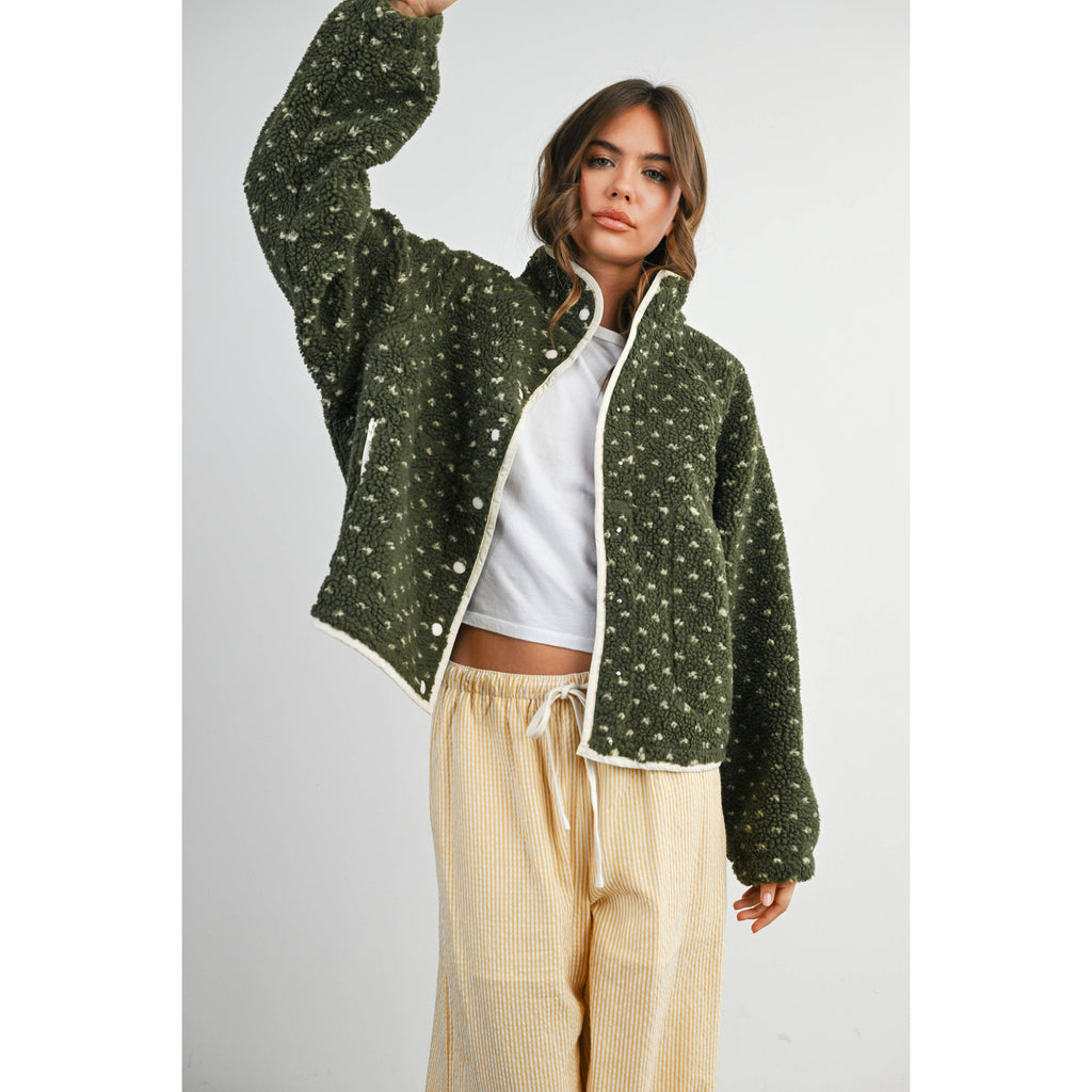 The Fern Dot Sherpa Fleece Snap Jacket-BMJ7831