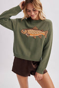 'FISH' GRAPHIC COASTAL CREWNECK SWEATER / WL25-12103