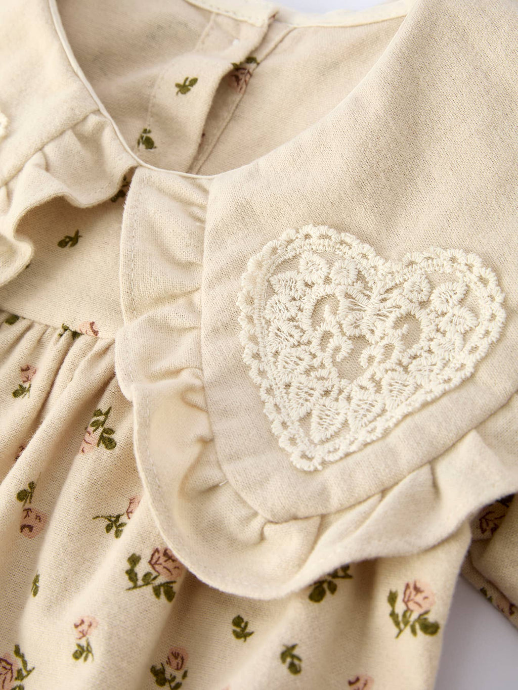 Baby Girl Long Sleeve Apricot Floral Romper with Heart Collar