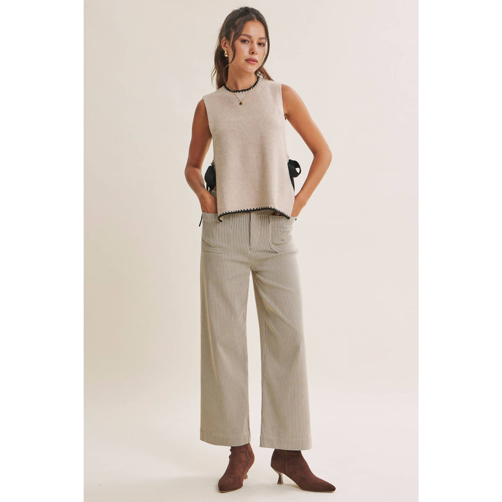 EFFORTLESS WEEKEND SIDE RIBBON TIE WHIPSTITCH SWEATER VEST