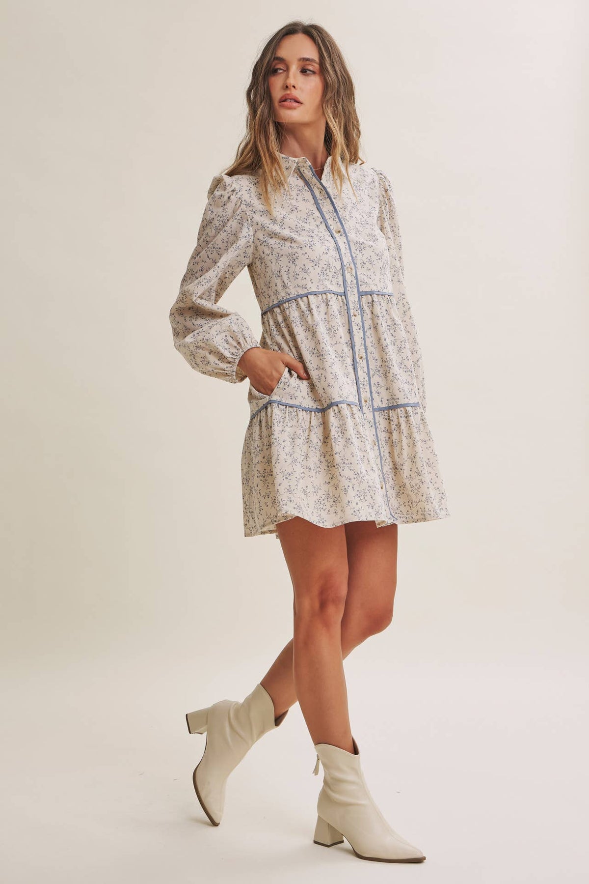 AUTUMN IN BLOOM FLORAL BABYDOLL MINI WITH CONTRAST BINDING