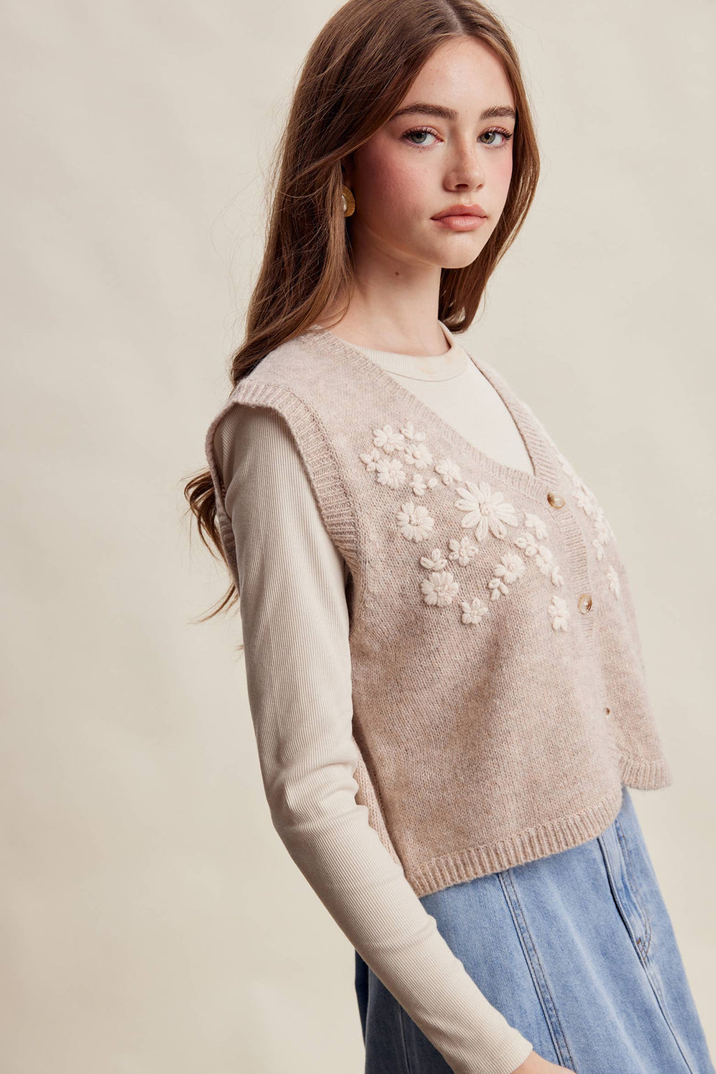 Floral Embroidered Knit Vest LSW1110