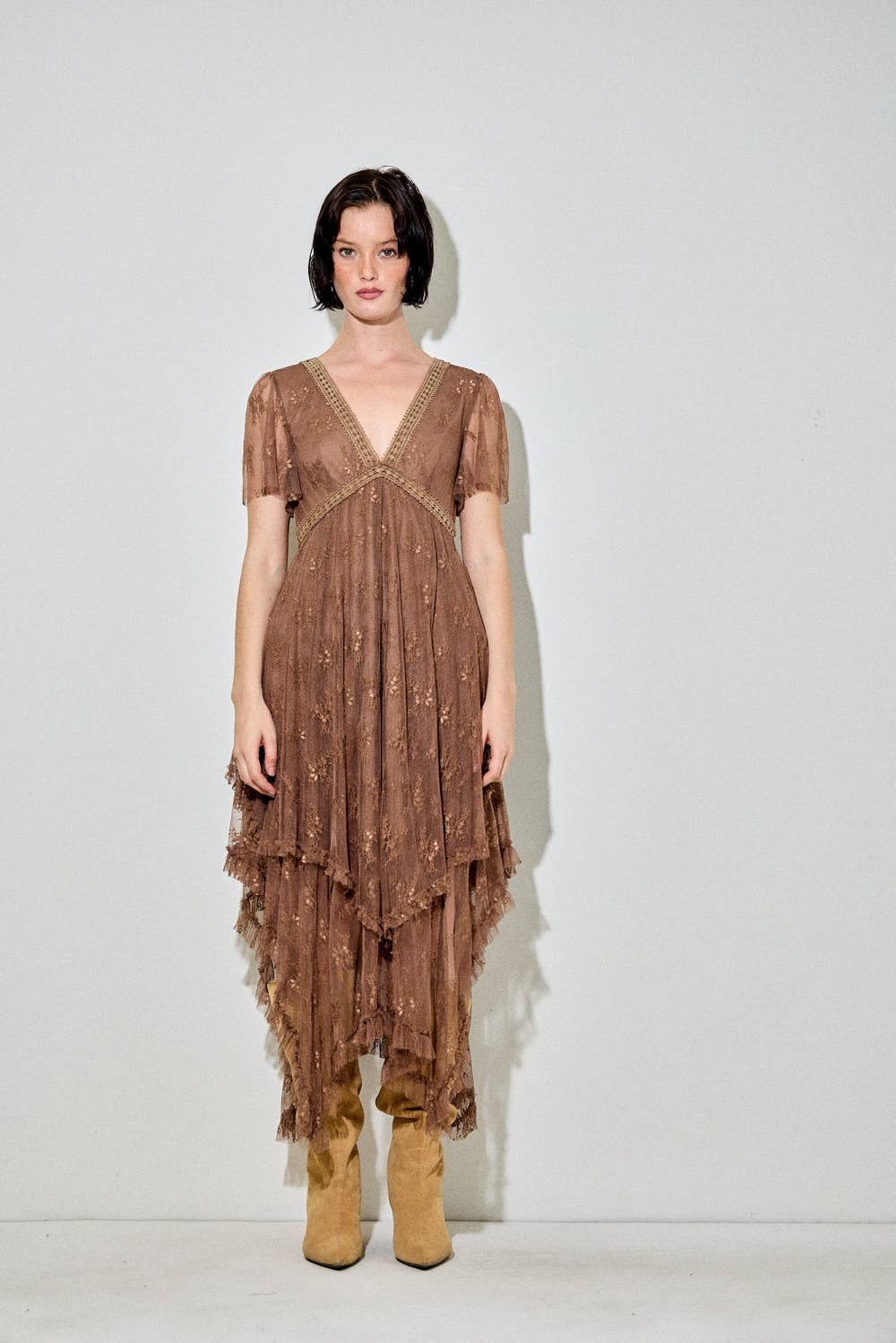 EMBELLISHED LACE HEM DRESS