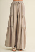 Ladder-Trim Tiered Palazzo Trousers