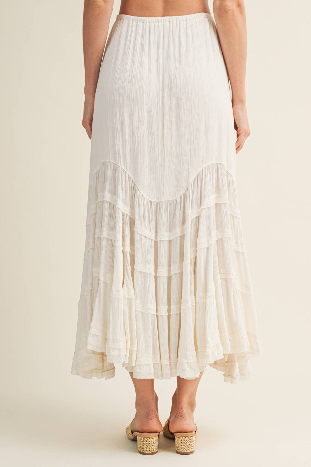 Cascading Tiers Lace Trim Maxi Skirt