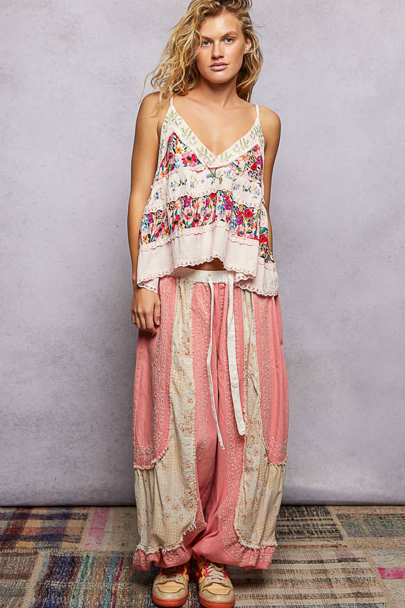 A-body Flared Fit Double Gauze Floral Embroidery Sleeveless