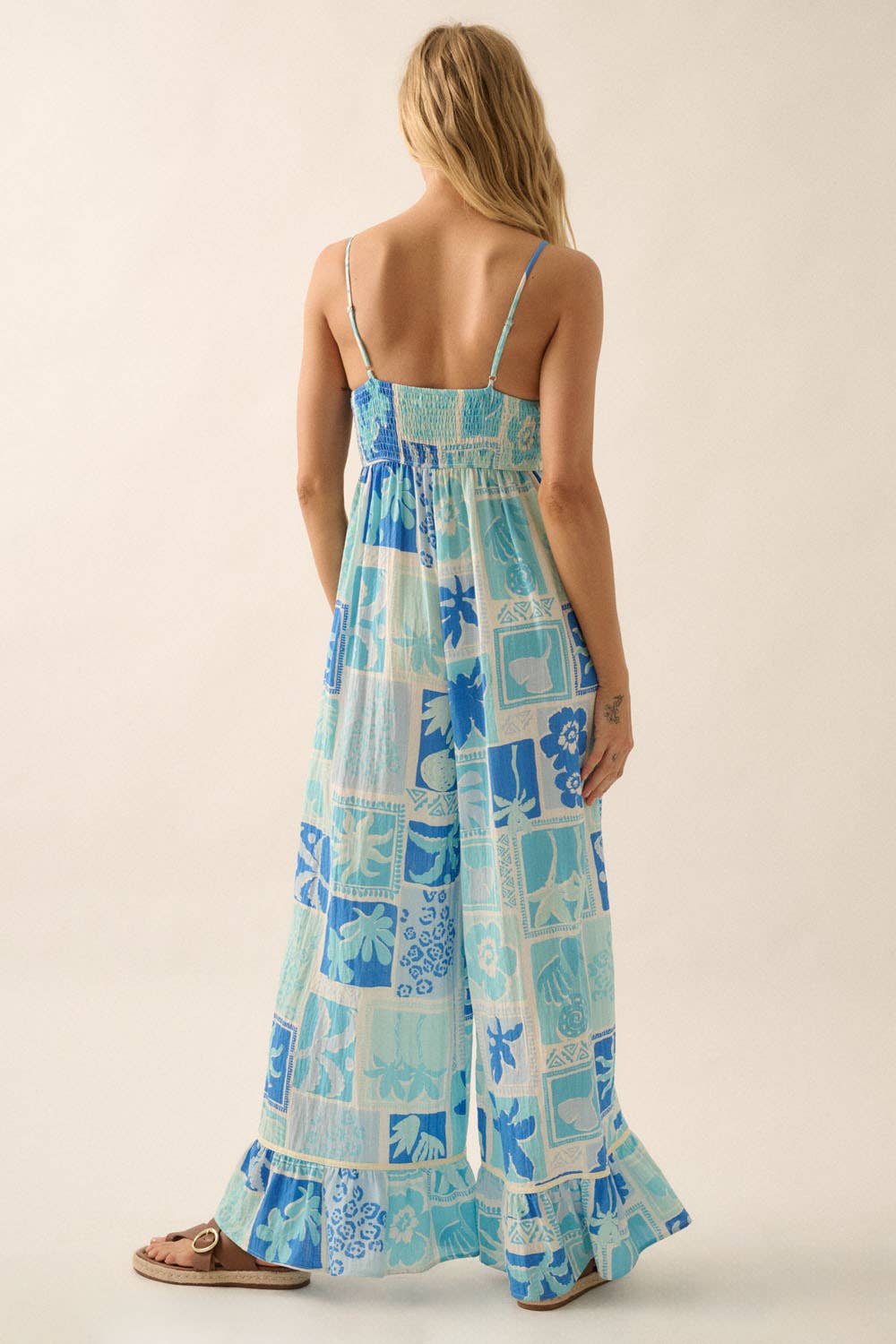 Tropical Floral Ruffled Wide-Leg Cami Jumpsuit