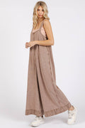 MINERAL WASH ANKLE DETAIL WIDE LEG JUMPSUIT