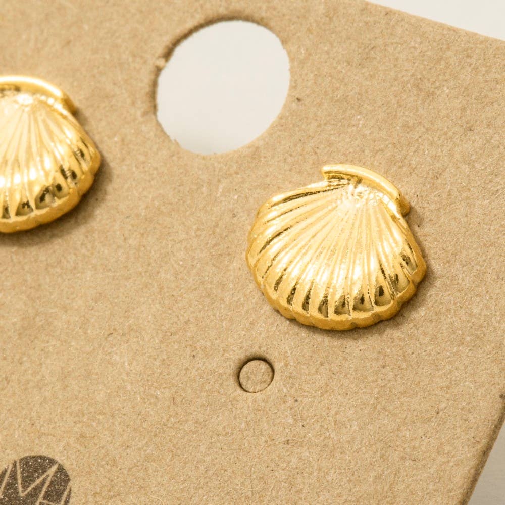 Gold Dipped Clam Shell Stud Earrings