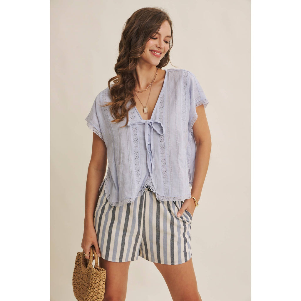 LACE WANDERLUST RELAXED BUTTON-DOWN BLOUSE WITH DOLMAN SLVS