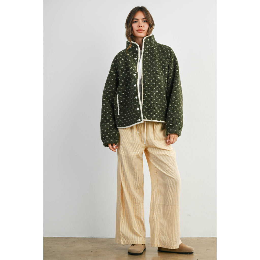 The Fern Dot Sherpa Fleece Snap Jacket-BMJ7831