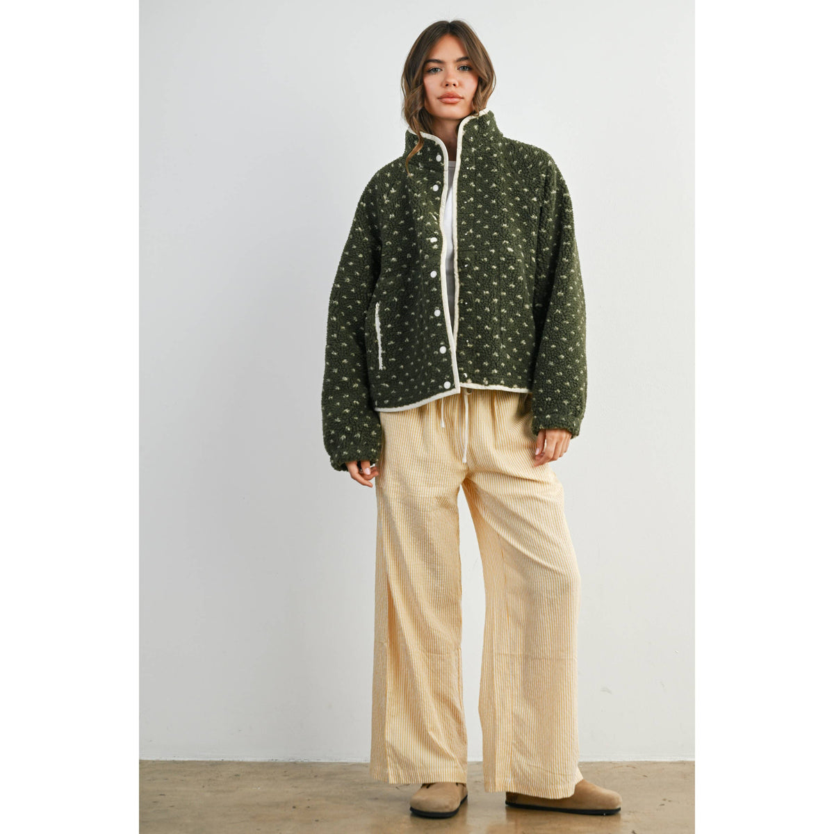 The Fern Dot Sherpa Fleece Snap Jacket-BMJ7831