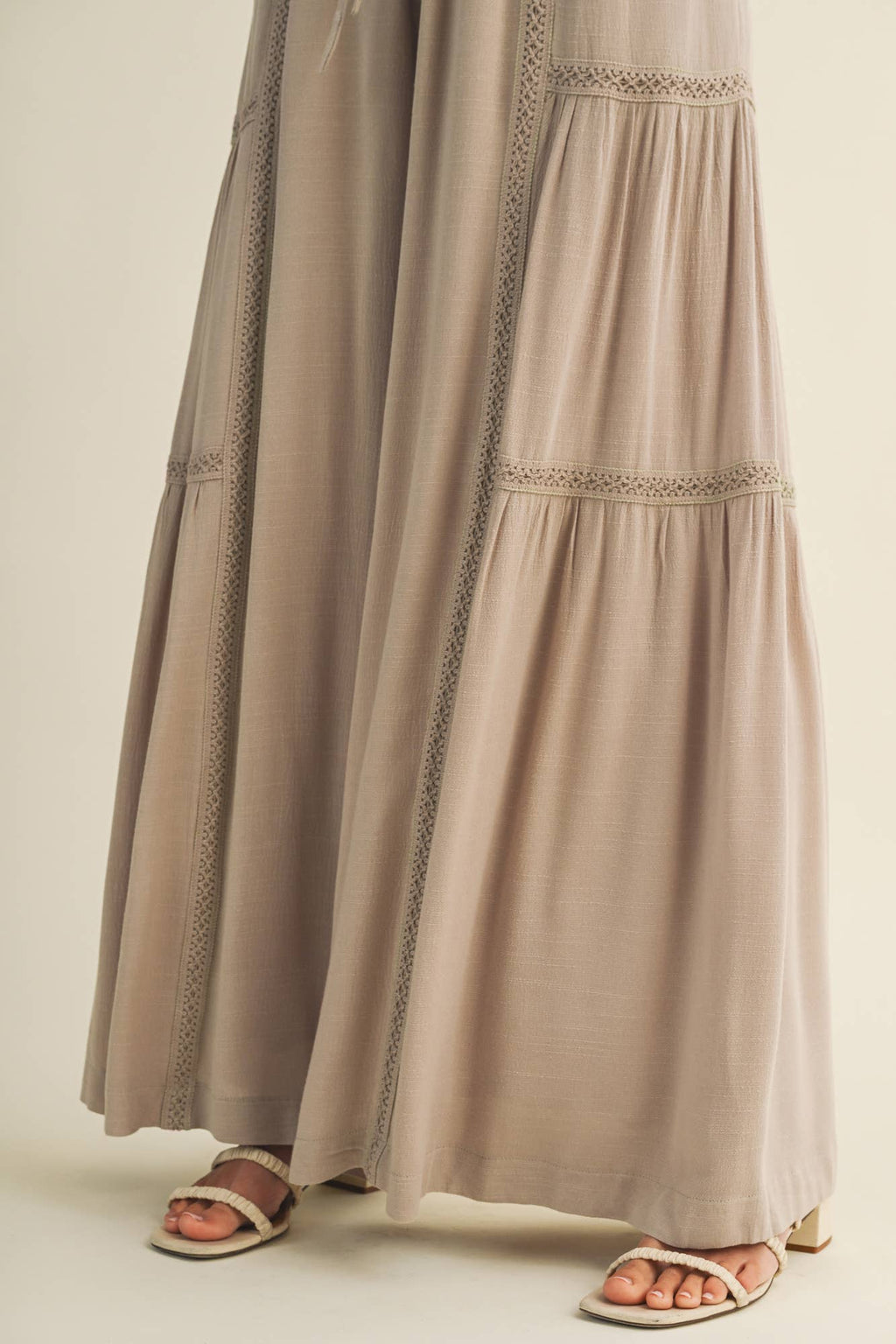 Ladder-Trim Tiered Palazzo Trousers