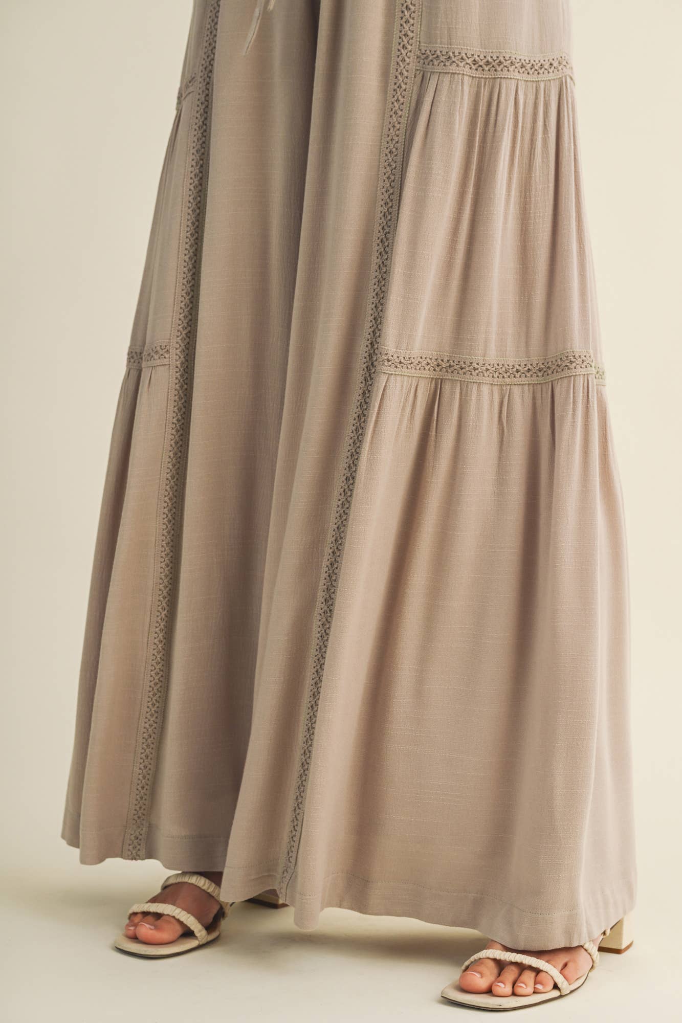 Ladder-Trim Tiered Palazzo Trousers